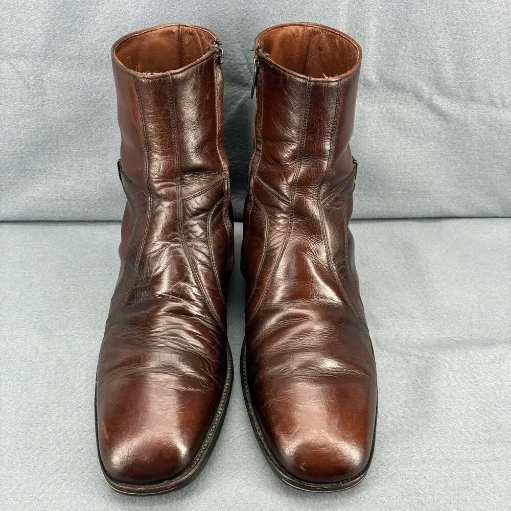 Vintage Freeman Brown Leather Ankle Boots Men’s Size 8 Side Zip Dress Boots USA